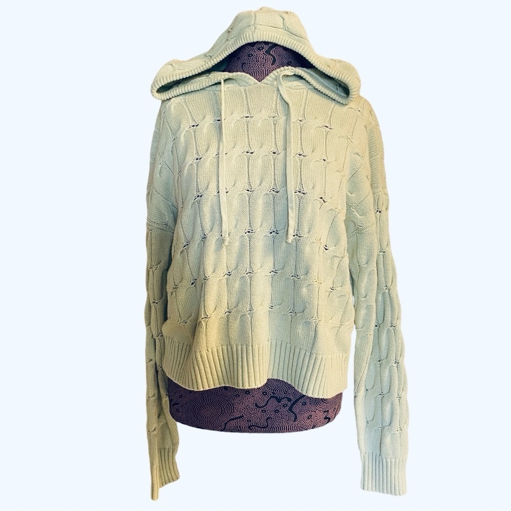 Saturday Sunday Anthropologie Sz L Soft Green Knit Pull Over Hoodie Sweater